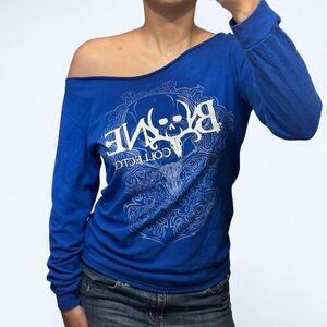 Grunge Blue Off the Shoulder Skull Top!